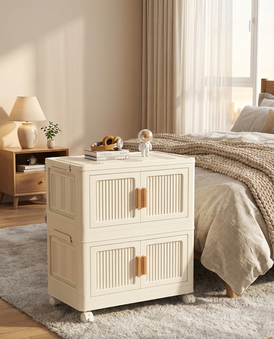 2-6 Layer Foldable Rolling Storage Bin Cabinet | Large Capacity Closet Organizer