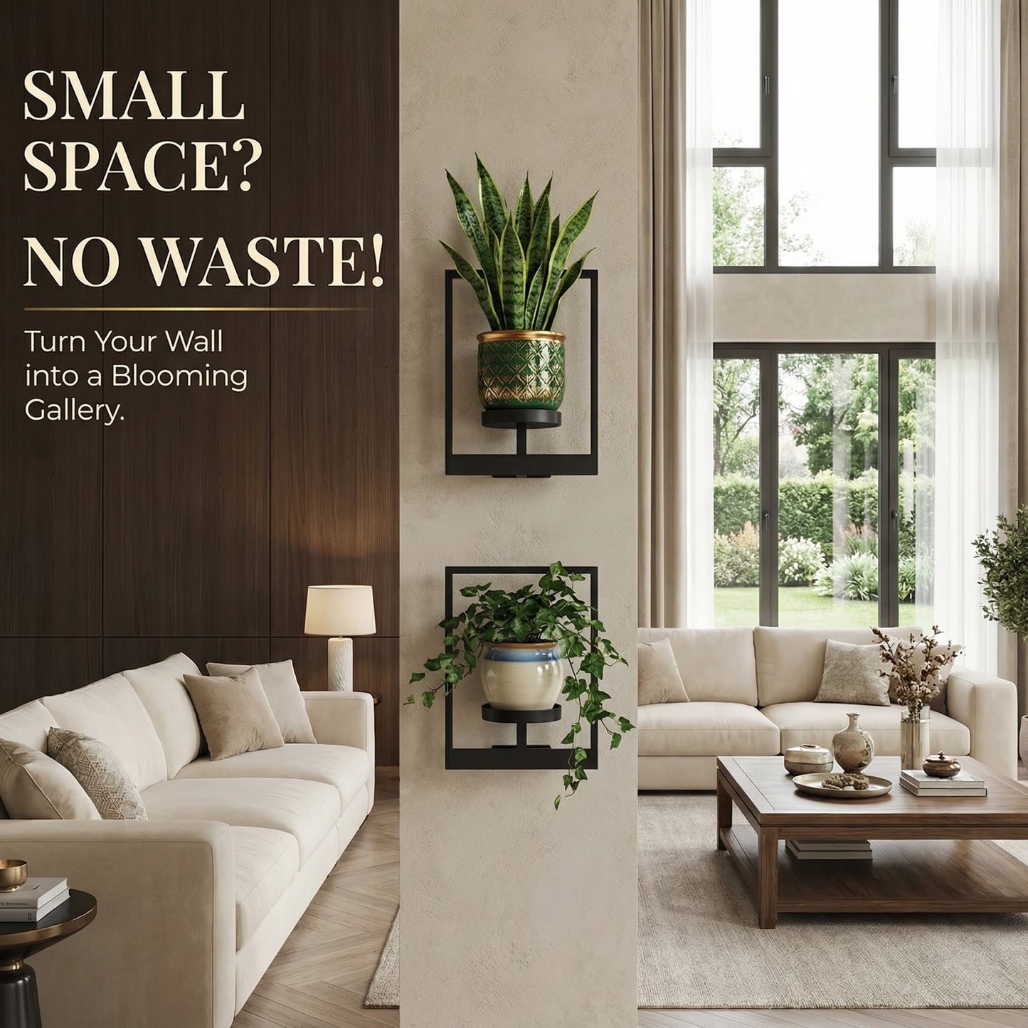 Metal Wall Frame Set with Shelf, Window-Style Holder for Small Pots & Home Decor