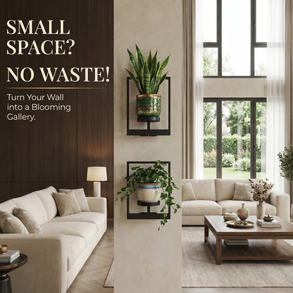 Metal Wall Frame Set with Shelf, Window-Style Holder for Small Pots & Home Decor