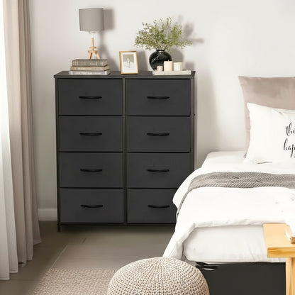 8-Drawer Metal Frame Dresser Wall-Mountable High-Feet Quick-Assembly Bedroom Storage