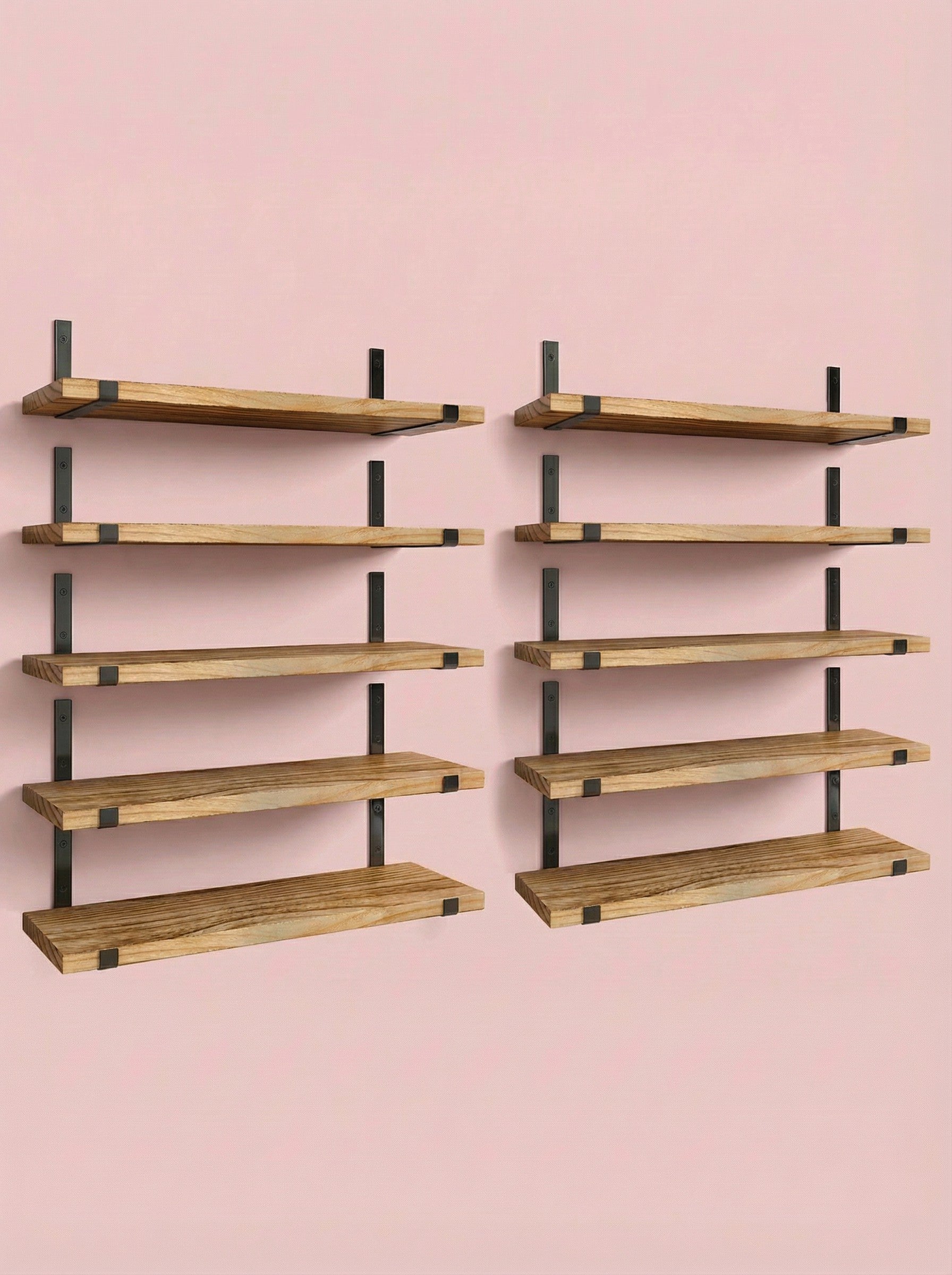 Wood Wall Shelves 15.8” with Metal Brackets – Rustic Floating Shelves | 5/8 Pack