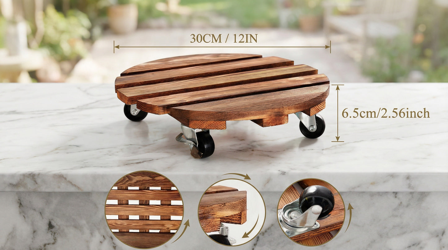 Rolling Wood Caddy with Lockable Wheels – 2 Pack Heavy Duty Pot Stand