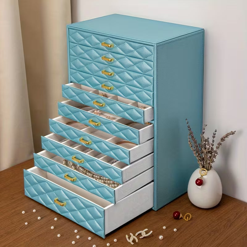 10-Layer Extra Large Faux Leather Jewelry Box Organizer