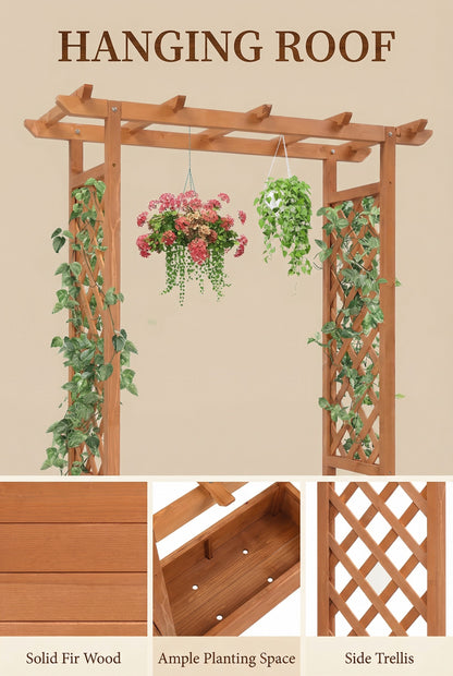 Raised Wooden Planter Box with Tall Trellis for Climbing Plants