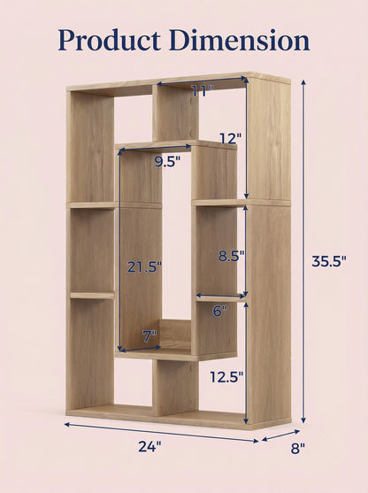 7-Tier Cube Bookshelf, Tall Narrow Bookcase for Small Spaces