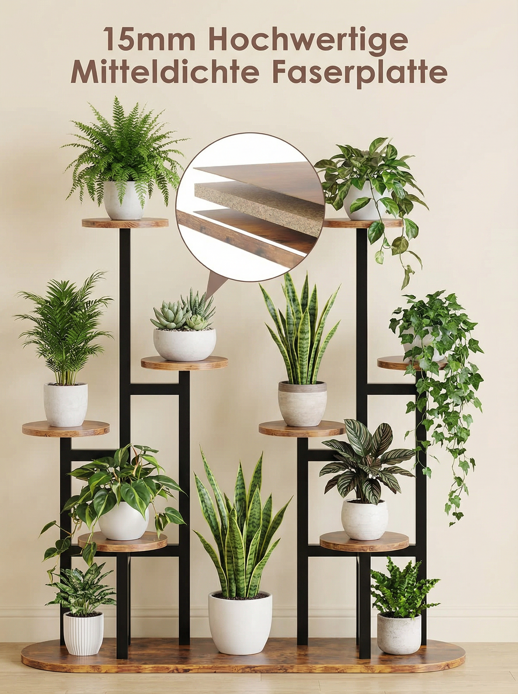 8-Tier Metal & Wood Plant Stand, Multi-Level Indoor Outdoor Flower Shelf, Tall Corner Planter Rack