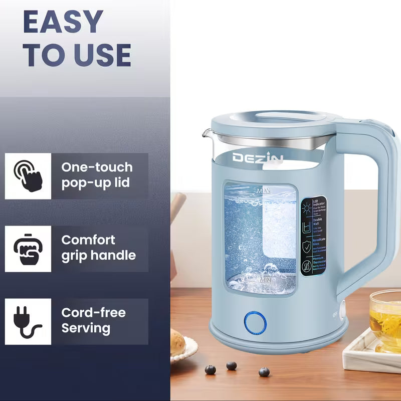 1.6qt Stainless Steel Electric Kettle with LED Light Fast Boil