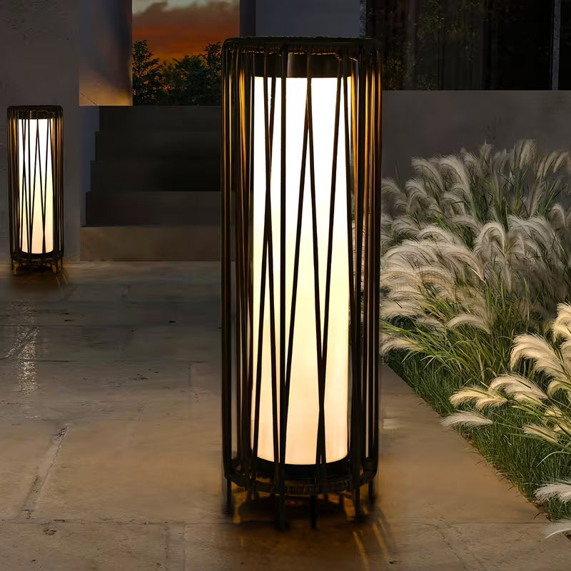 Outdoor Solar Floor Lamp with Rattan Decor Shade