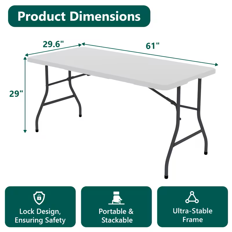4ft/6ft Portable Plastic Folding Table – Indoor & Outdoor Dining