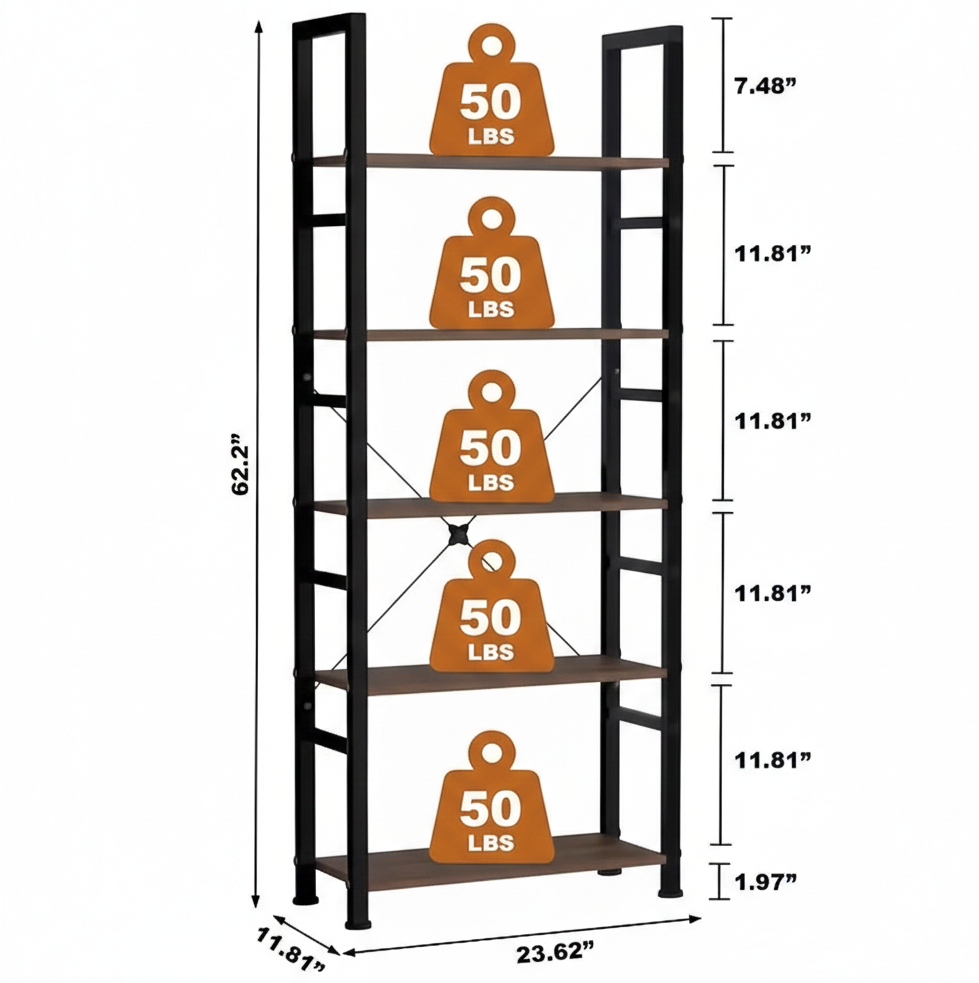 Industrial Bookshelf – /4/5/6/Triple-Tier Metal Storage Shelf