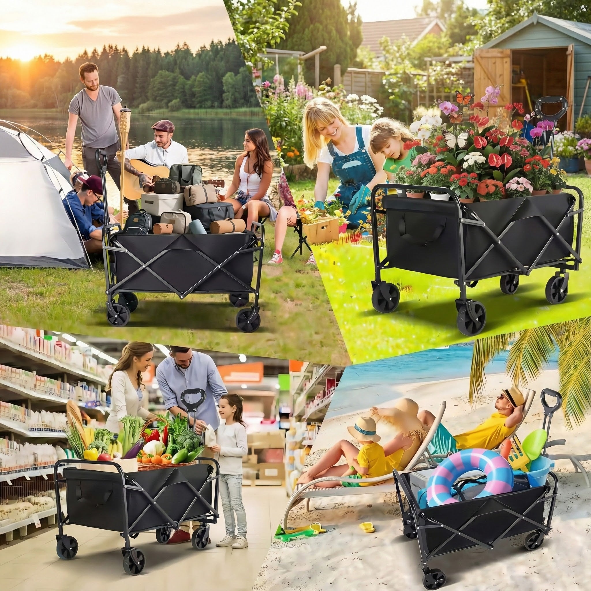 680LBS Heavy Duty Folding Wagon Cart All Terrain Garden Beach Utility Cart