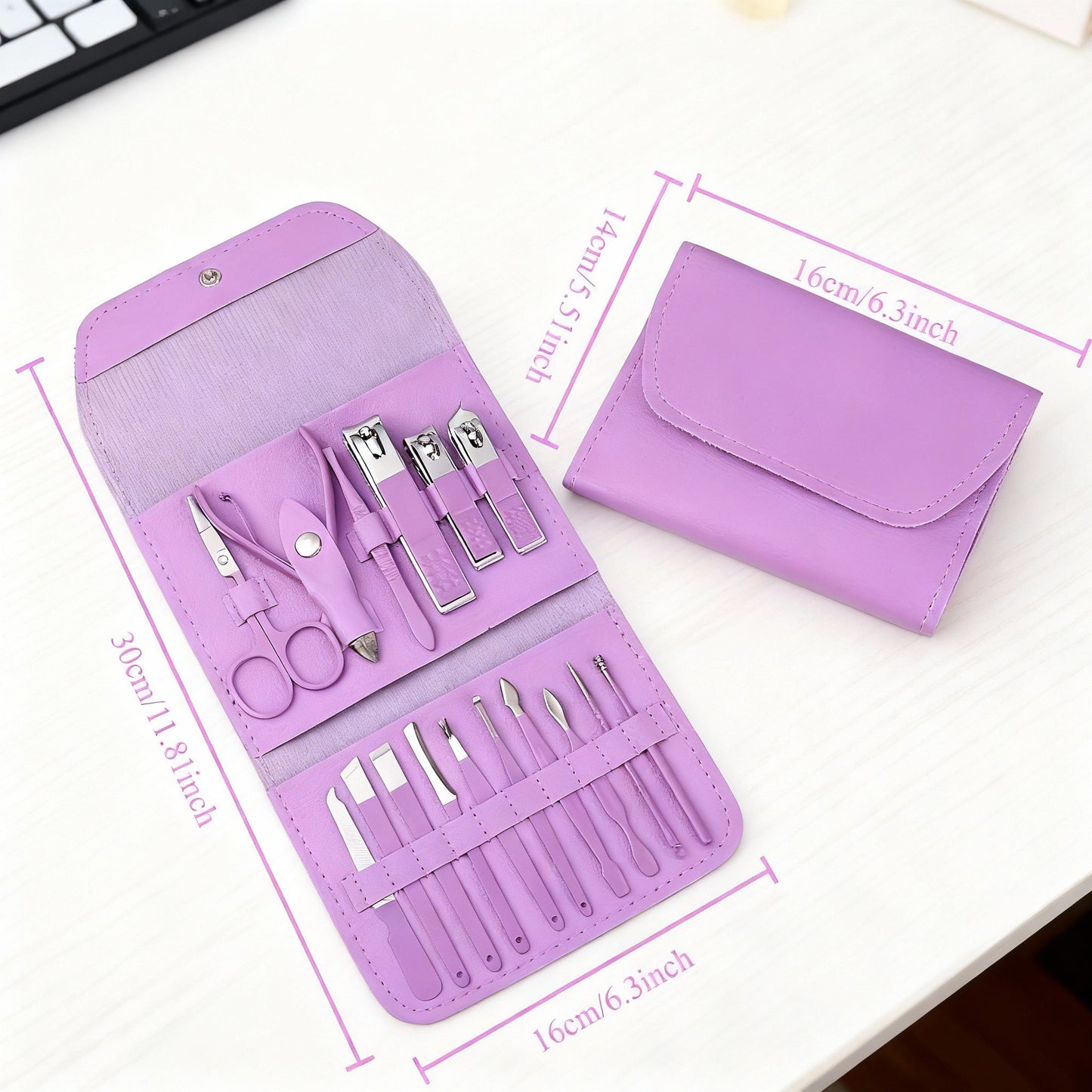 16-Piece Premium Stainless Steel Manicure & Pedicure Travel Kit