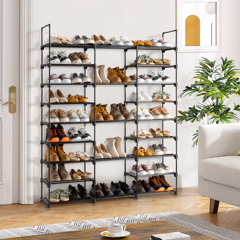 Multi Layers - Shoe Rack Organizer Column Storage Shelf Entryway w/ Hooks