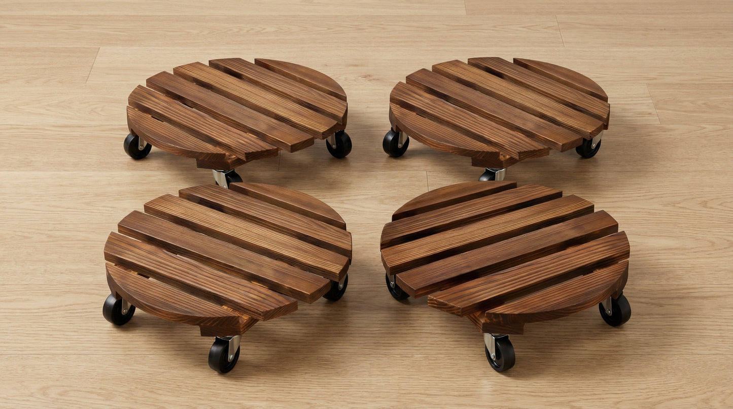 Rolling Wood Caddy with Lockable Wheels – 2 Pack Heavy Duty Pot Stand