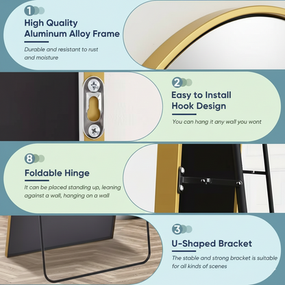 Full-Length Arched Floor Mirror with Stand - Multiple Size