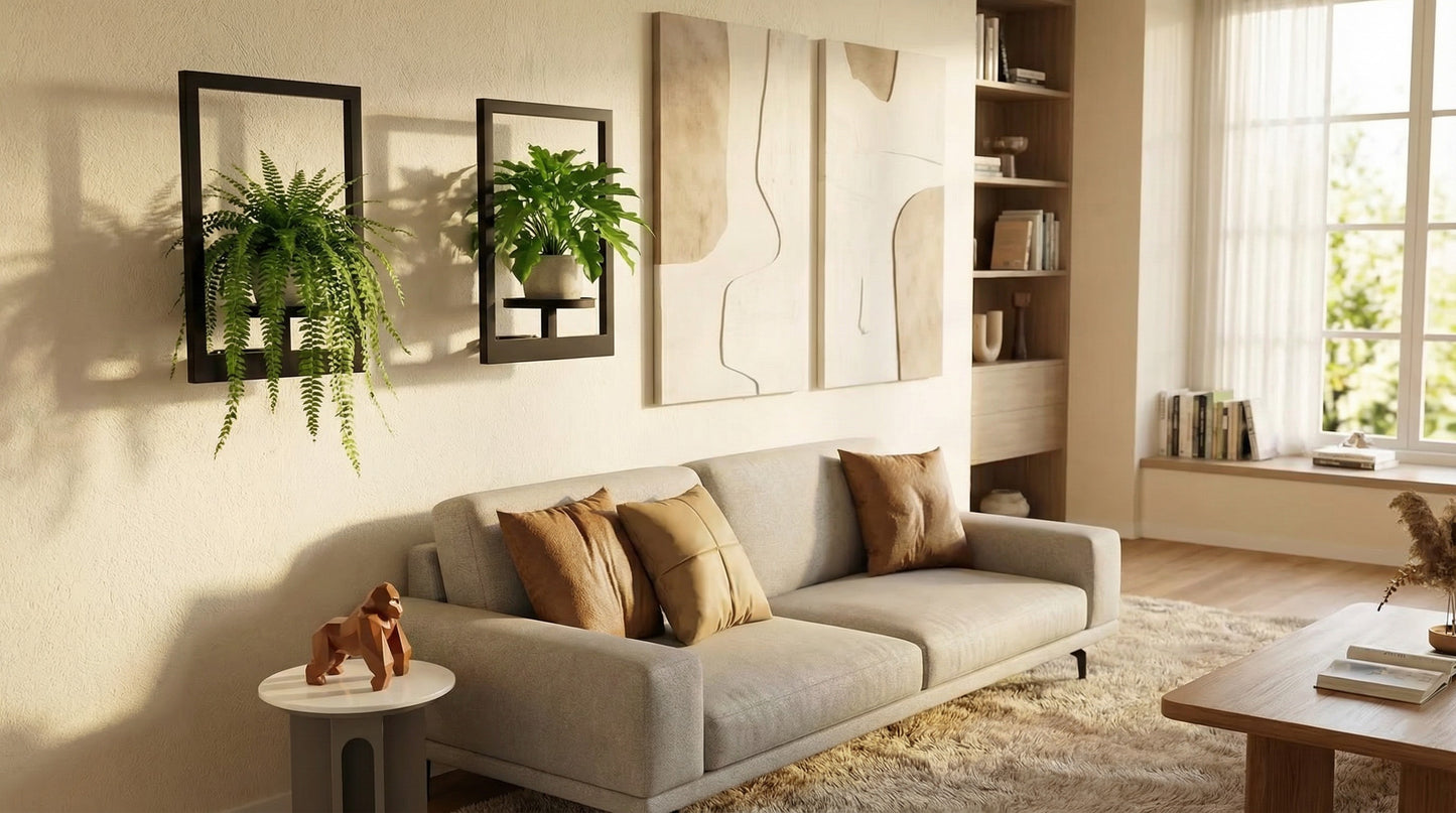 Metal Wall Frame Set with Shelf, Window-Style Holder for Small Pots & Home Decor