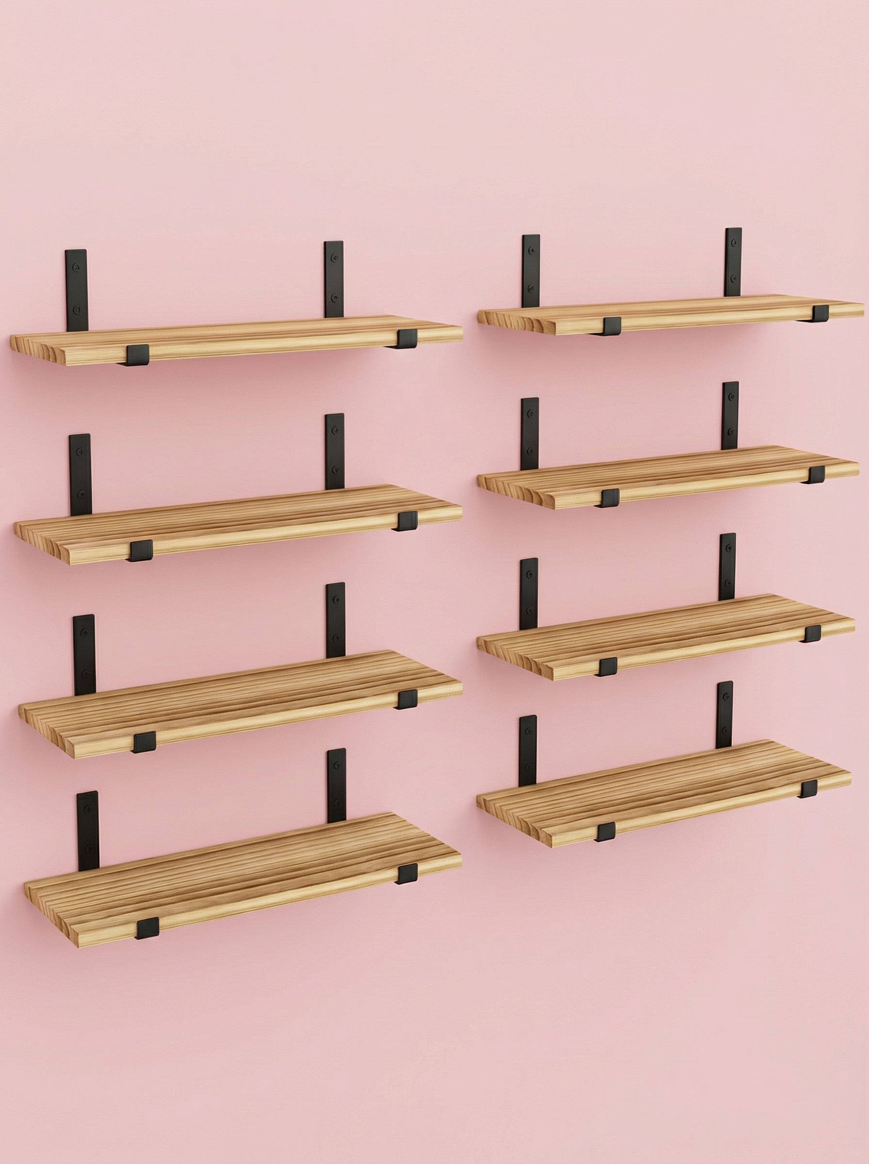 Wood Wall Shelves 15.8” with Metal Brackets – Rustic Floating Shelves | 5/8 Pack