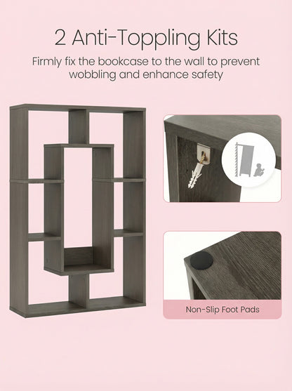 7-Tier Cube Bookshelf, Tall Narrow Bookcase for Small Spaces