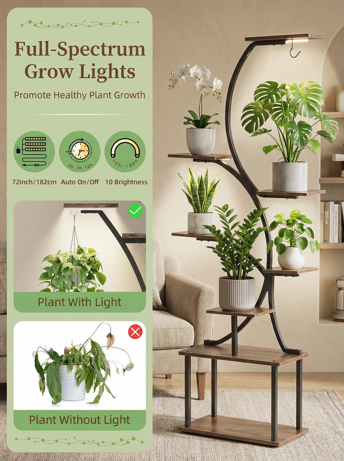 Metal 8-Tier Corner Plant Stand | Indoor Tree-Shape Plant Shelf