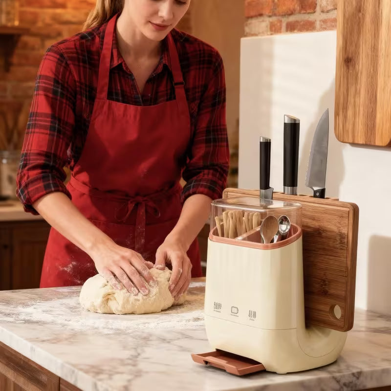 Countertop Utensil Organizer with Lid and Cutting Board Stand