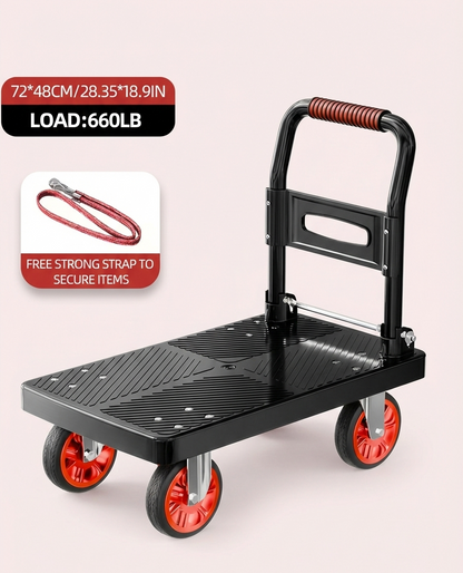 Heavy Duty Folding Platform Cart-350/660/820 lb-Flatbed Hand Truck with Strap
