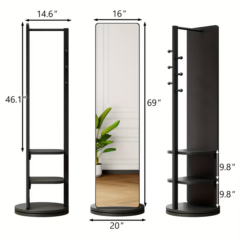 Full-Length Mirror with Coat Rack