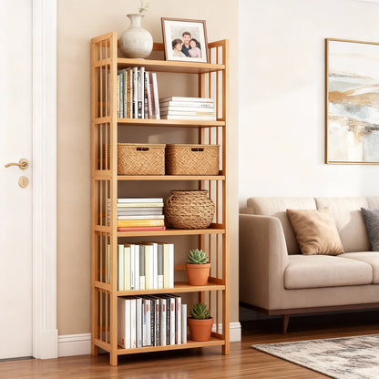 Tall Bamboo Bookshelf – Adjustable Shelves, Narrow Freestanding Storage Rack