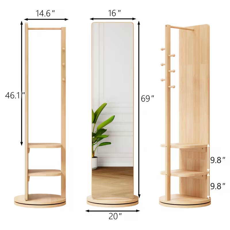 Full-Length Mirror with Coat Rack