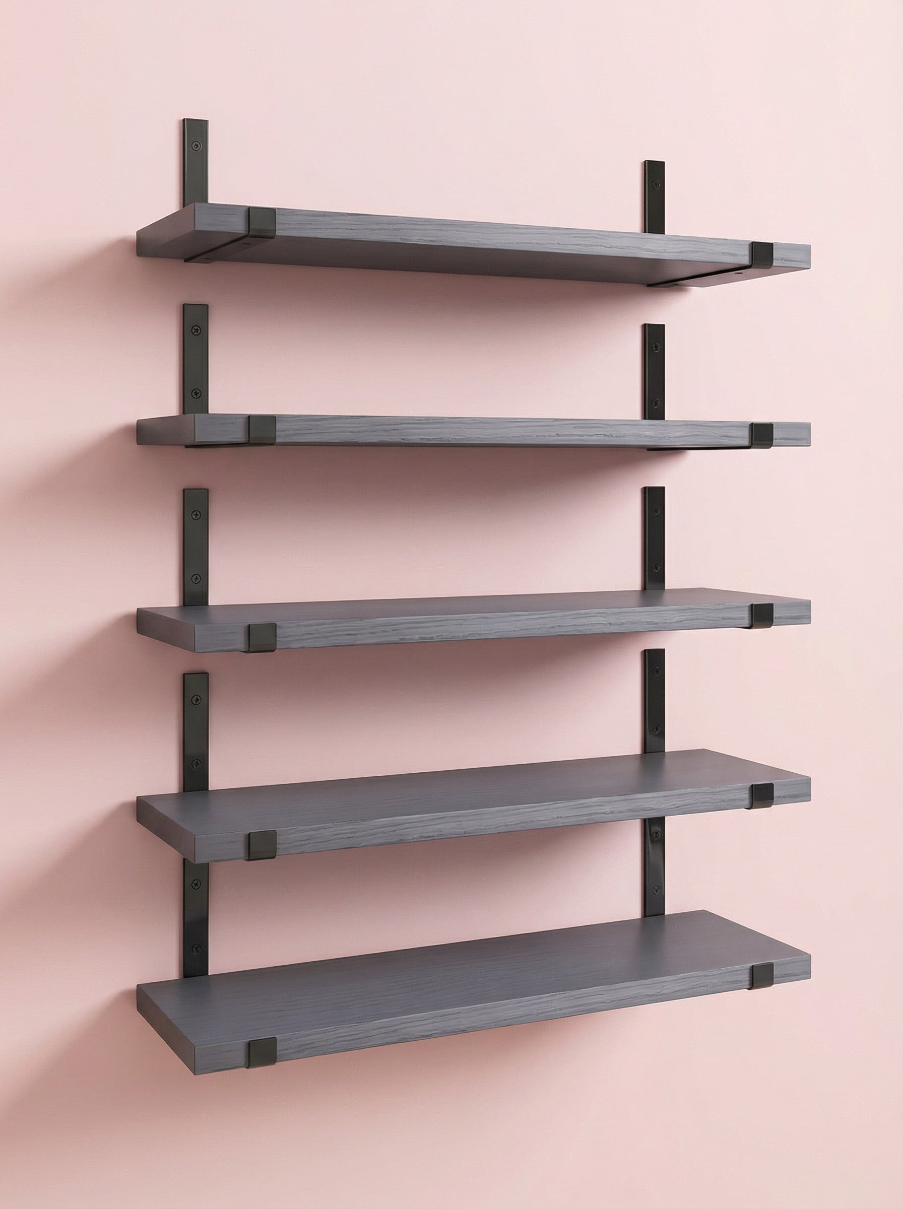 Wood Wall Shelves 15.8” with Metal Brackets – Rustic Floating Shelves | 5/8 Pack