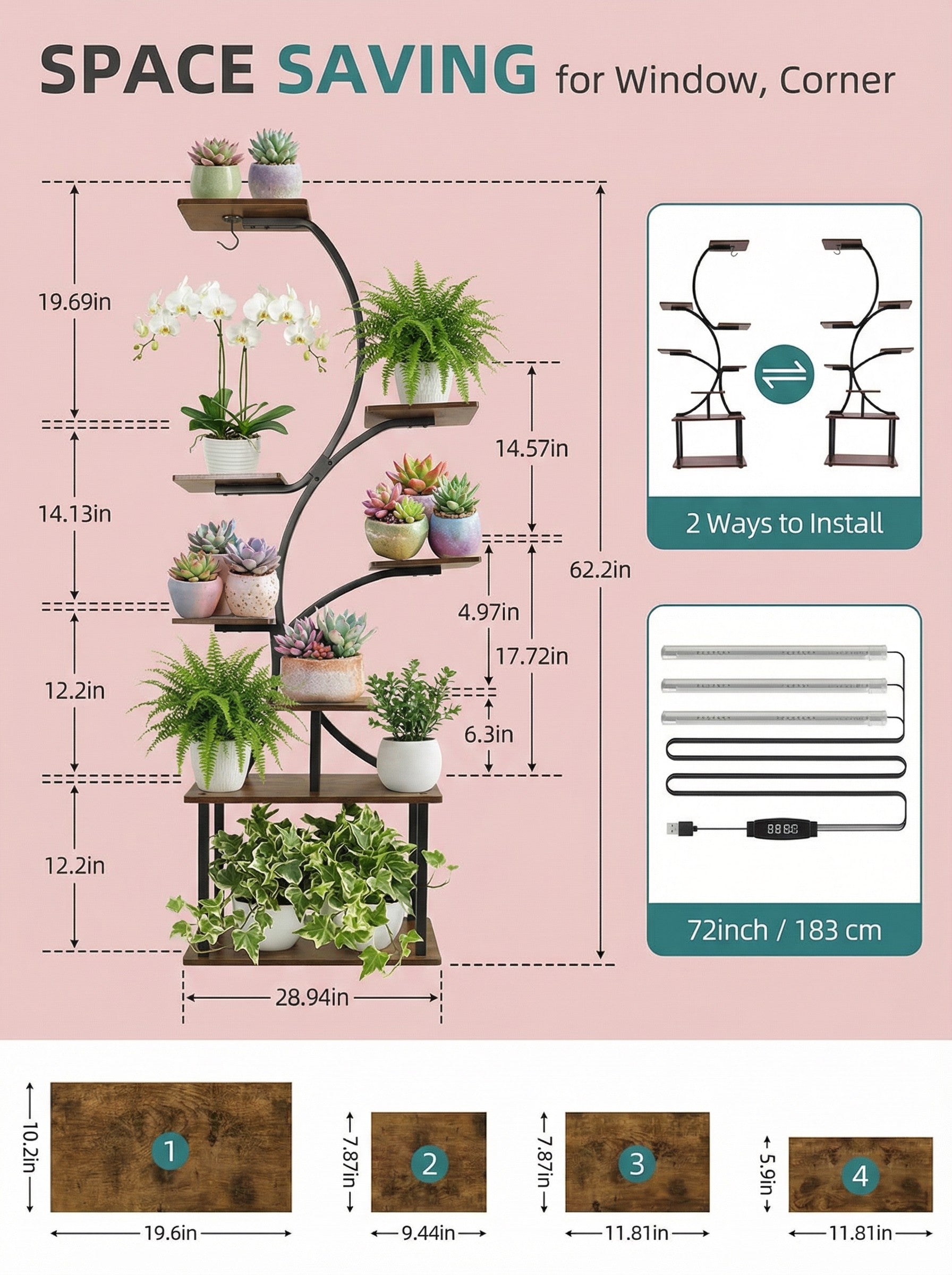 Metal 8-Tier Corner Plant Stand | Indoor Tree-Shape Plant Shelf
