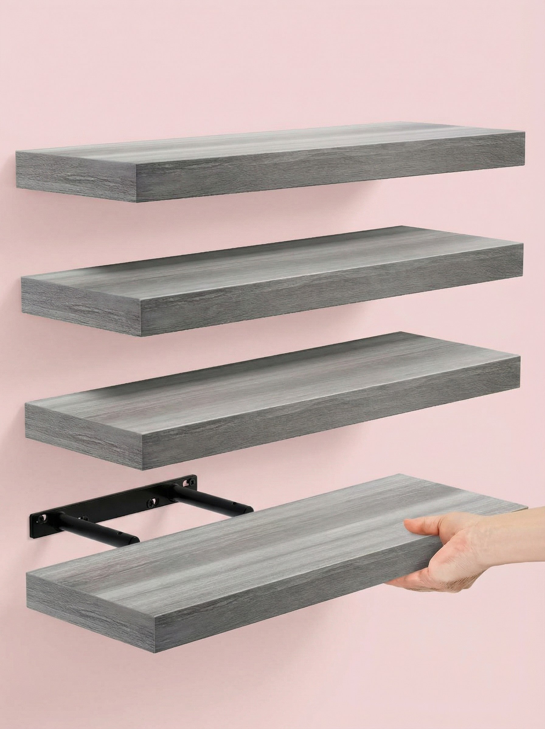 Floating Shelves Set of 4 – 15.8" Wall Shelves with Invisible Brackets