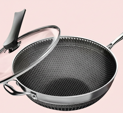 13.3″ Stainless Steel Wok Pan with Lid & Spatula – Nonstick – All Cooktops
