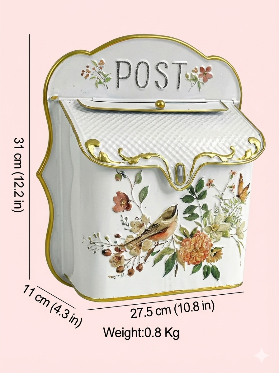 Vintage Farmhouse Wall-Mounted Post Box Mailbox Metal Letter Box Outdoor