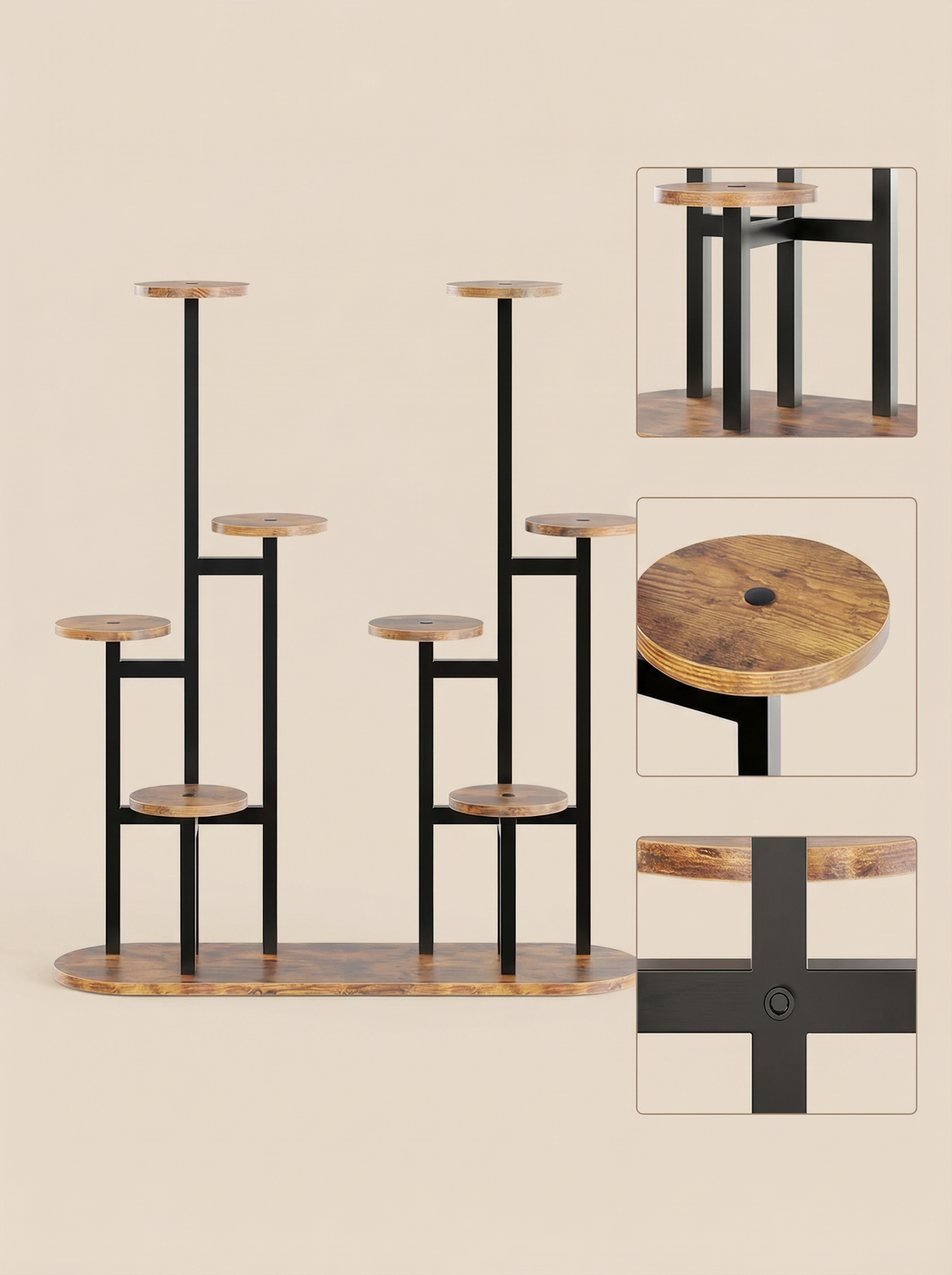 8-Tier Metal & Wood Plant Stand, Multi-Level Indoor Outdoor Flower Shelf, Tall Corner Planter Rack