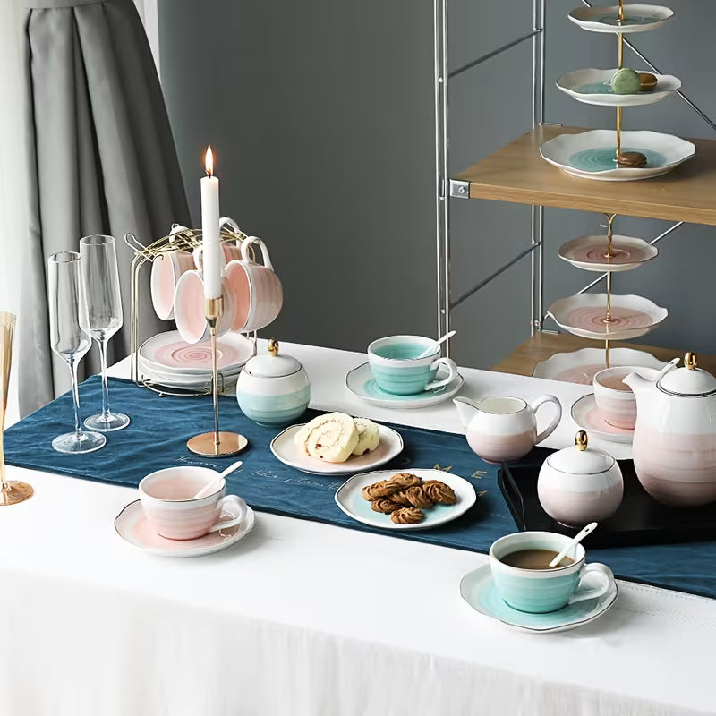 Complete Porcelain Tea and Coffee Set with Teapot and Cups