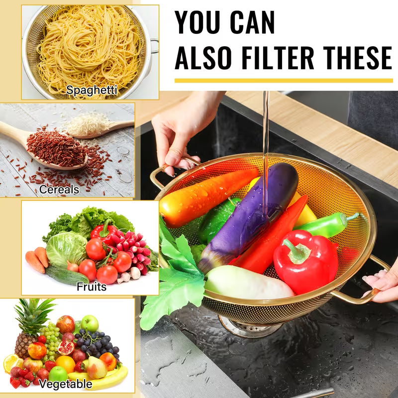 4-Piece Golden Stainless Steel Colander and Mesh Strainer Set