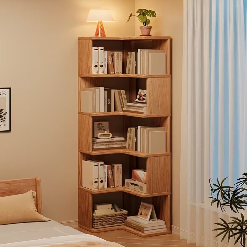 Solid Wood Corner Bookshelf with Open Shelves