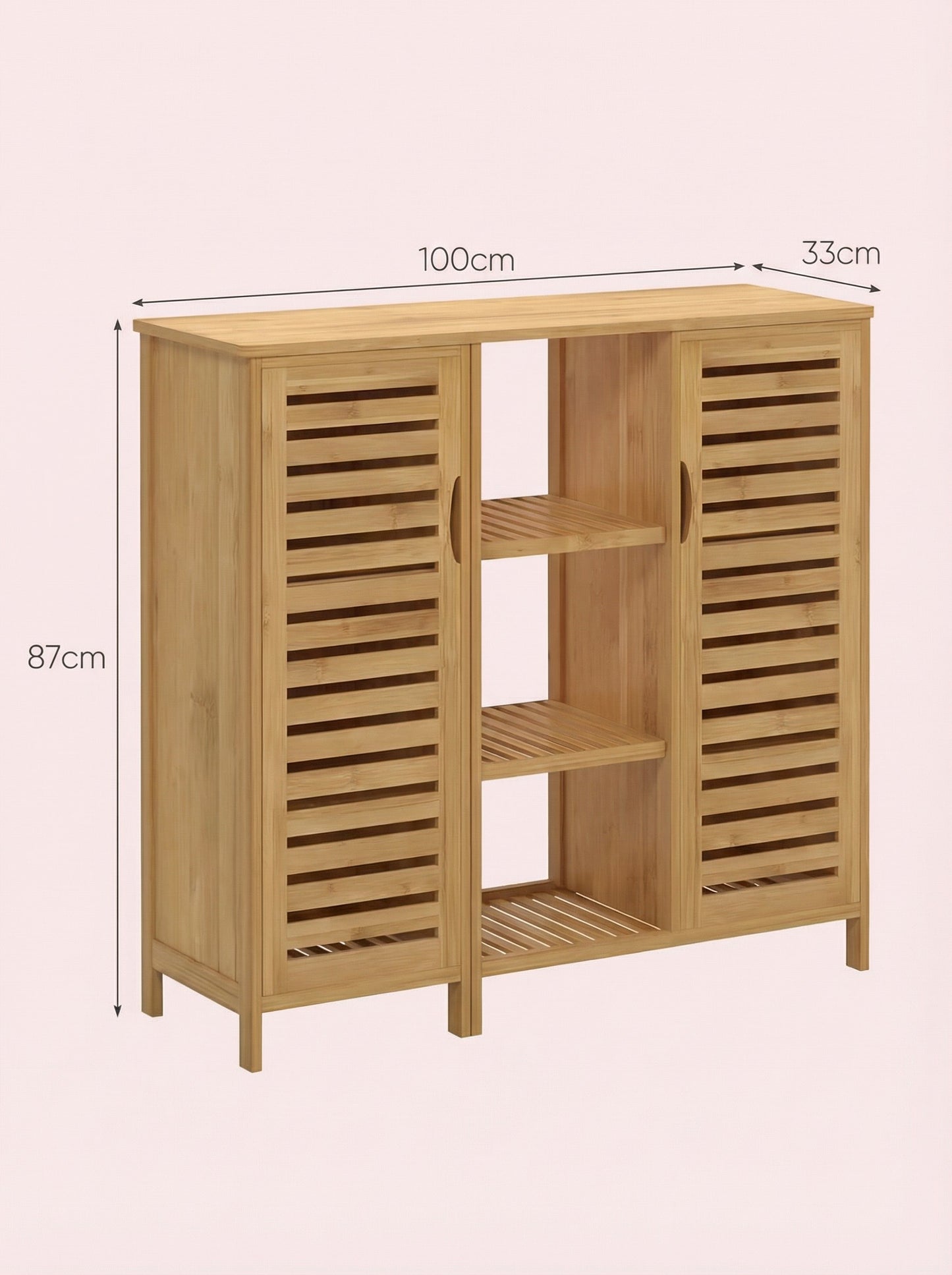 Bamboo 4 Tier Floor Cabinet with Doors, Freestanding Storage