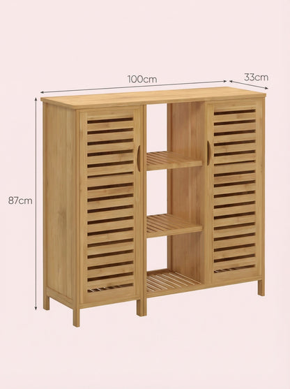 Bamboo 4 Tier Floor Cabinet with Doors, Freestanding Storage
