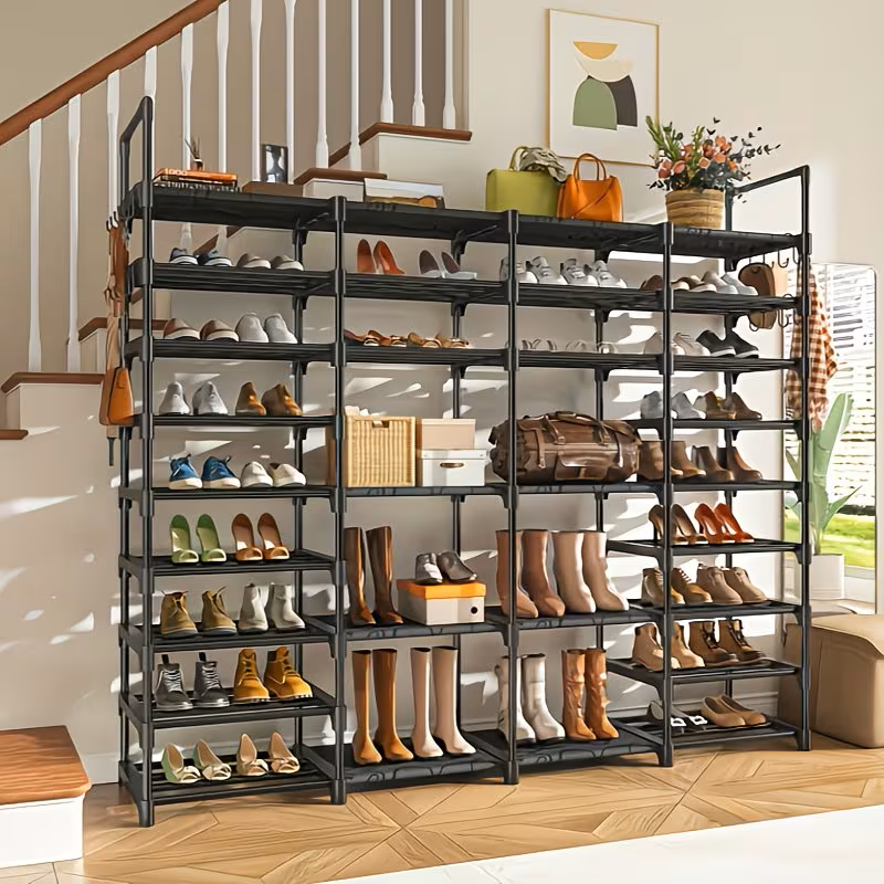 Multi Layers - Shoe Rack Organizer Column Storage Shelf Entryway w/ Hooks