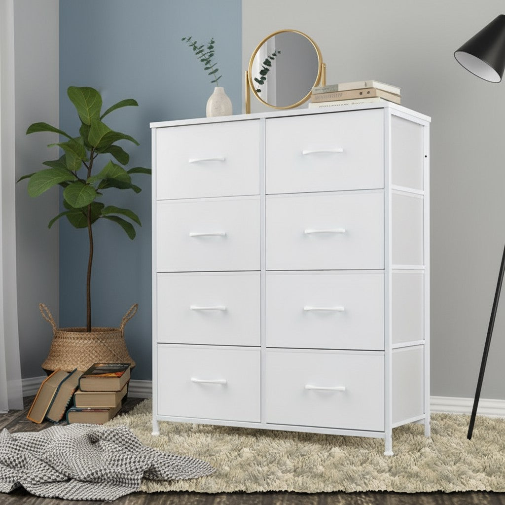 8-Drawer Metal Frame Dresser Wall-Mountable High-Feet Quick-Assembly Bedroom Storage