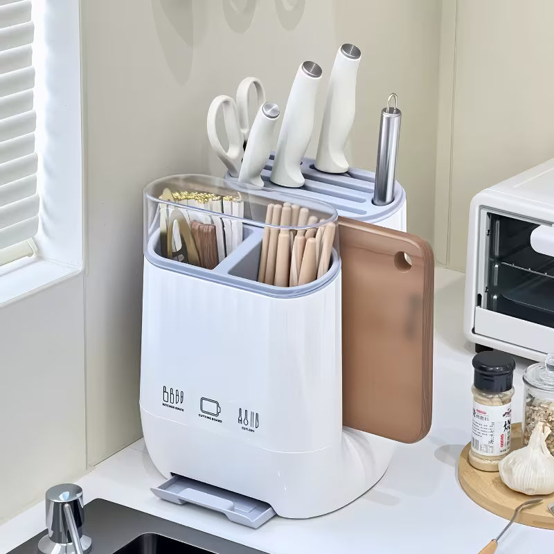 Countertop Utensil Organizer with Lid and Cutting Board Stand