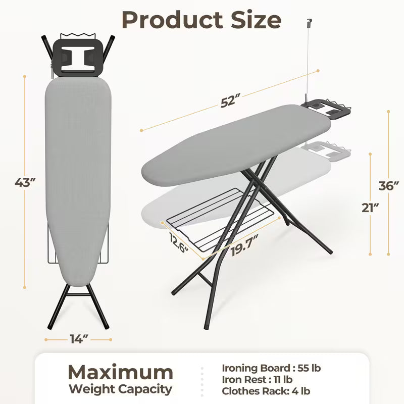 Full Size Foldable Ironing Board with Clothes Rack