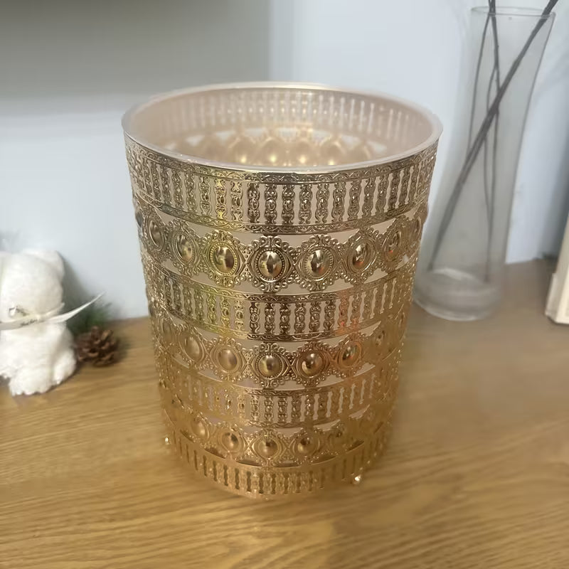 Luxury European Style Hollow Decorative Iron Waste Bin with Transparent Liner