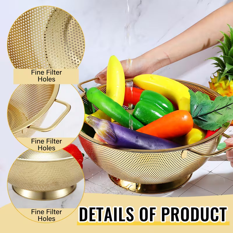 4-Piece Golden Stainless Steel Colander and Mesh Strainer Set