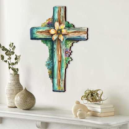 Teal Wooden Cross  - Easter Spring Decor