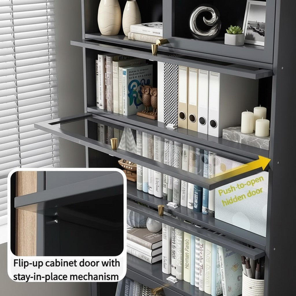 Tall Bamboo Bookshelf with Acrylic Doors, 4 Tier Storage Cabinet