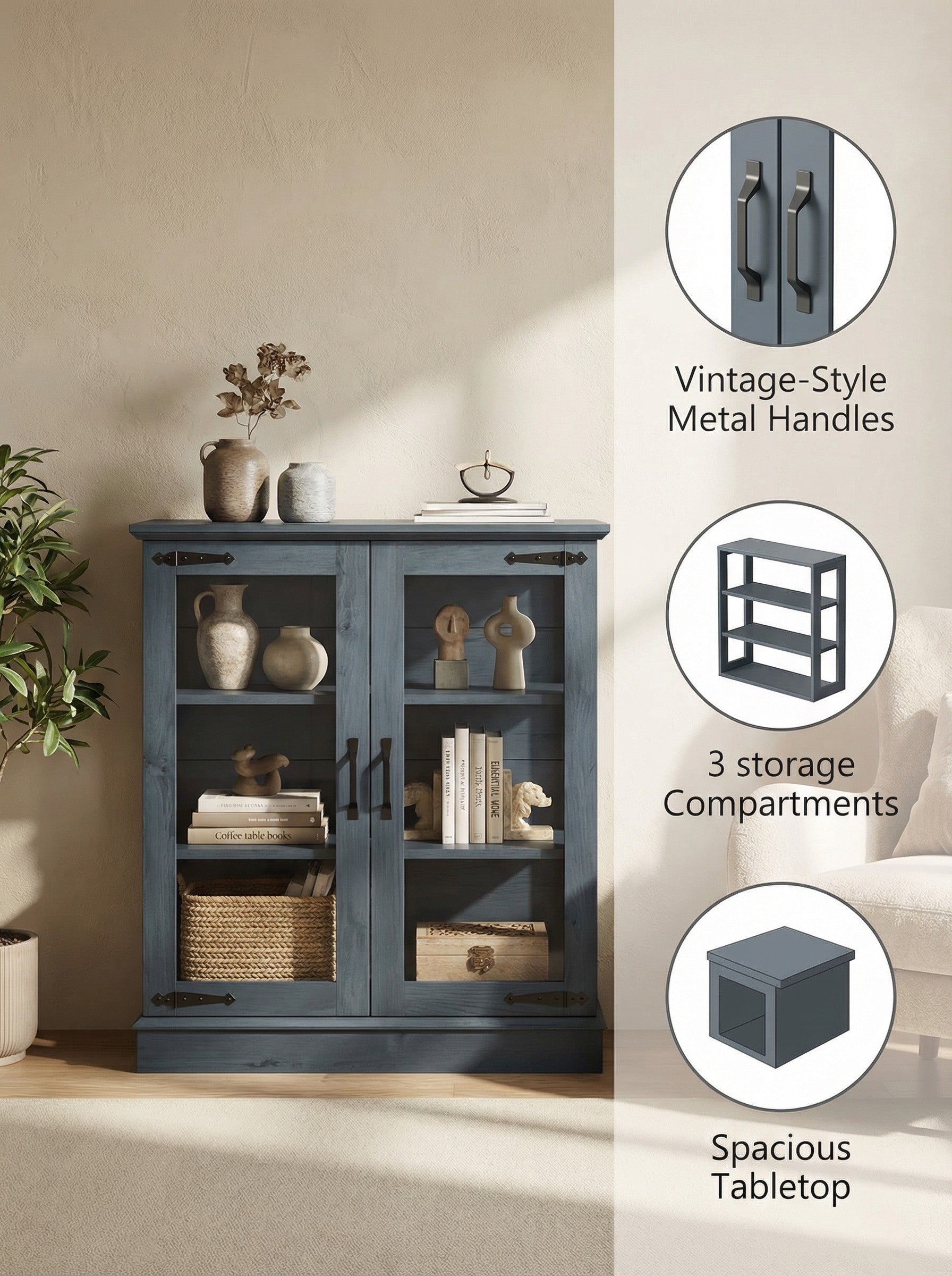 Modern Glass Door Cabinet – 3 Styles | Adjustable Shelves | Compact Storage Cupboard