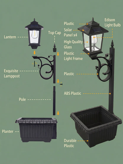 Solar Lamp Post with Flower Pot – Outdoor Garden & Patio Light – Multi Pack