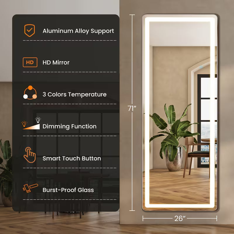 Full Length LED Lighted Standing Wall-Mounted Body Mirror